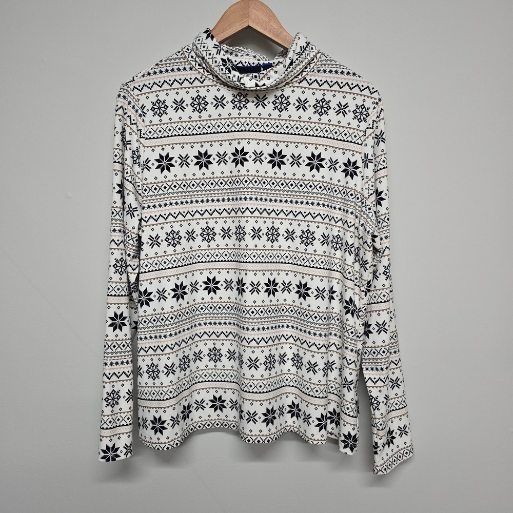 Apt. 9 Turtle Neck Top Women XXL White Fair Isle Snowflake Casual Winter